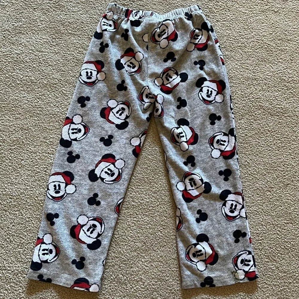 Disney Santa Mickey Mouse Gray Fleece Pajama Bottoms